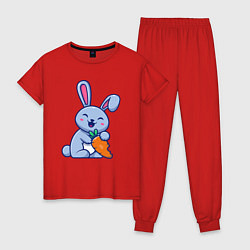 Пижама хлопковая женская Радостный кролик с морковкой, цвет: красный