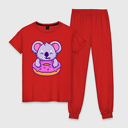 Пижама хлопковая женская Коала с пончиком, цвет: красный