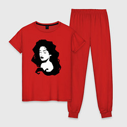Пижама хлопковая женская Графичная девушка с волнистыми волосами, цвет: красный