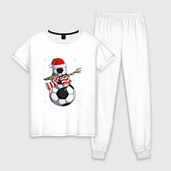 Пижама хлопковая женская Soccer snowman, цвет: белый