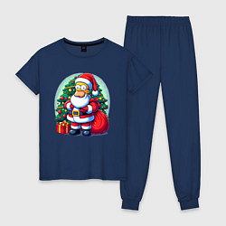 Пижама хлопковая женская Santa Simpson - ai art, цвет: тёмно-синий