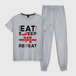 Пижама хлопковая женская Надпись: eat sleep GTA6 repeat, цвет: меланж