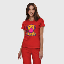 Пижама хлопковая женская Собачка с сердечком, цвет: красный — фото 2