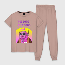 Пижама хлопковая женская Винтажный робот Кей, цвет: пыльно-розовый
