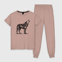 Пижама хлопковая женская Волк ночной, цвет: пыльно-розовый
