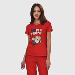 Пижама хлопковая женская Супер Трамп, цвет: красный — фото 2
