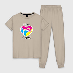 Пижама хлопковая женская I love cmyk, цвет: миндальный