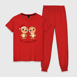 Пижама хлопковая женская Пряничные человечки, цвет: красный