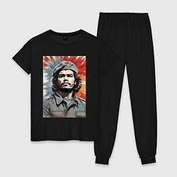Пижама хлопковая женская Портрет Че Гевара, цвет: черный