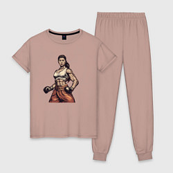 Пижама хлопковая женская Любовь и кикбоксинг, цвет: пыльно-розовый