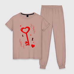 Пижама хлопковая женская Ключ от сердца, цвет: пыльно-розовый