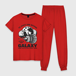 Пижама хлопковая женская Приключение в галактике, цвет: красный