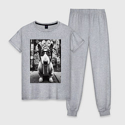 Пижама хлопковая женская Булли у стены с граффити, цвет: меланж