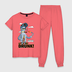 Пижама хлопковая женская К черту работу - давайте выпьем, цвет: коралловый