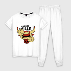 Пижама хлопковая женская Bulls logo with hands, цвет: белый