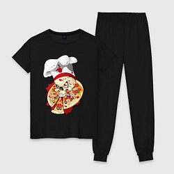 Пижама хлопковая женская Bloody pizza, цвет: черный