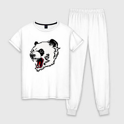 Пижама хлопковая женская Оскал панды, цвет: белый