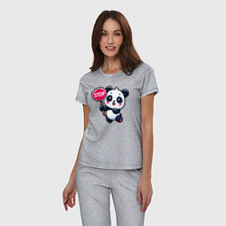 Пижама хлопковая женская Милая панда со знаком стоп, цвет: меланж — фото 2