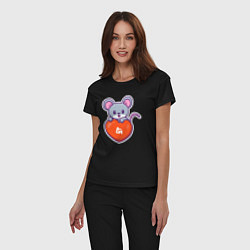 Пижама хлопковая женская Мышка с сердцем, цвет: черный — фото 2