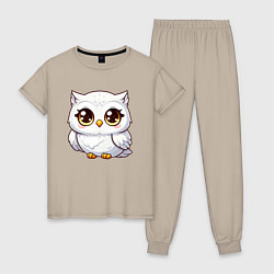 Пижама хлопковая женская Милая белая сова, цвет: миндальный