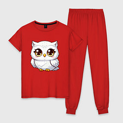 Пижама хлопковая женская Милая белая сова, цвет: красный