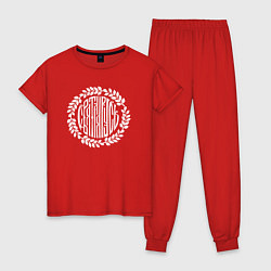 Пижама хлопковая женская Логотип русь, цвет: красный
