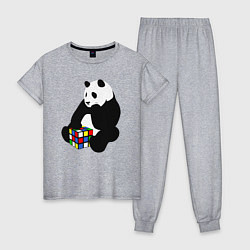 Пижама хлопковая женская Панда с кубиком, цвет: меланж