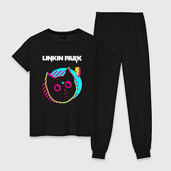 Пижама хлопковая женская Linkin Park rock star cat, цвет: черный
