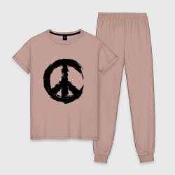 Пижама хлопковая женская Знак мира пацифик крест, цвет: пыльно-розовый