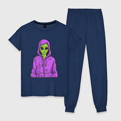 Пижама хлопковая женская Инопланетянин в худи, цвет: тёмно-синий