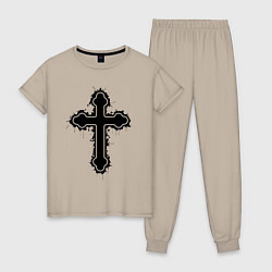 Пижама хлопковая женская Крест православный христианский, цвет: миндальный