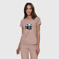 Пижама хлопковая женская Фотоаппарат акварель, цвет: пыльно-розовый — фото 2