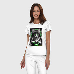 Пижама хлопковая женская Котёнок командный геймер - киберспорт, цвет: белый — фото 2