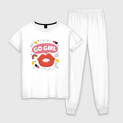 Пижама хлопковая женская Go girl lips, цвет: белый