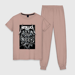 Пижама хлопковая женская Metallica - skulls, цвет: пыльно-розовый