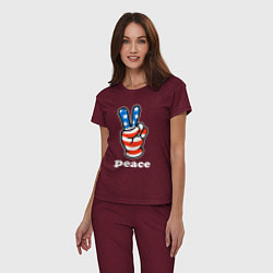 Пижама хлопковая женская USA peace, цвет: меланж-бордовый — фото 2