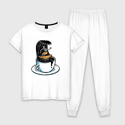 Пижама хлопковая женская Кофейный серфер, цвет: белый