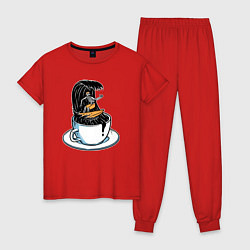 Пижама хлопковая женская Кофейный серфер, цвет: красный