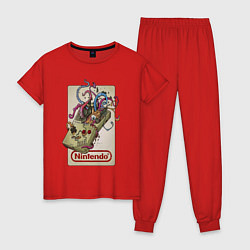 Пижама хлопковая женская Game boy tentacles, цвет: красный
