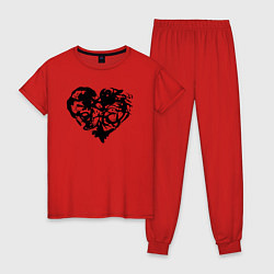 Пижама хлопковая женская Сердце текстура, цвет: красный