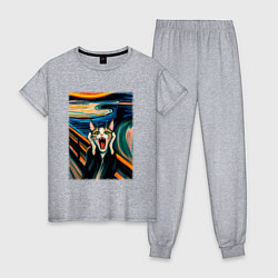 Пижама хлопковая женская Крик кота - пародия нейросети, цвет: меланж