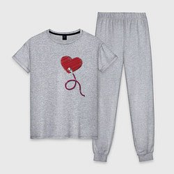 Пижама хлопковая женская Сердца - ethernet love connected, левая парная, цвет: меланж