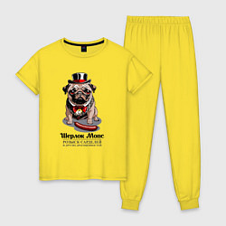 Пижама хлопковая женская Мопс и сарделька, цвет: желтый
