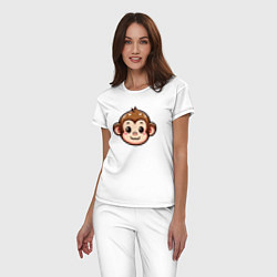 Пижама хлопковая женская Мордочка обезьяны, цвет: белый — фото 2