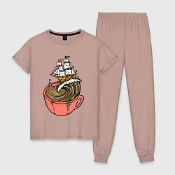 Пижама хлопковая женская Кофейный корабль, цвет: пыльно-розовый