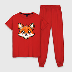 Пижама хлопковая женская Мордочка лисы, цвет: красный