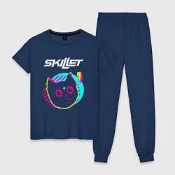 Пижама хлопковая женская Skillet rock star cat, цвет: тёмно-синий
