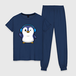 Пижама хлопковая женская Привет от пингвина, цвет: тёмно-синий