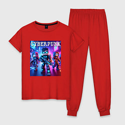 Пижама хлопковая женская Minecraft and cyberpunk - collaboration, цвет: красный