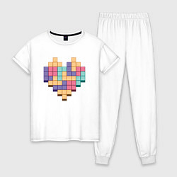 Пижама хлопковая женская Игровое сердце из пикселей, цвет: белый